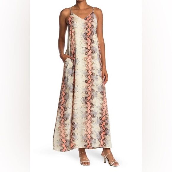 NWT west Kei Color Peach Snake Maxi dress Women size S small - Picture 1 of 14